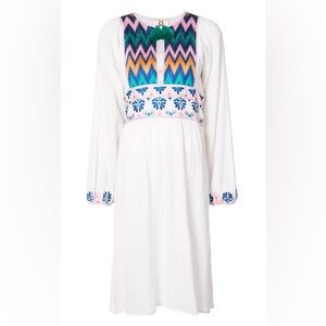 FIGUE Women's Violeta Embroidered Boho Vacation White Midi Dress- Size XS